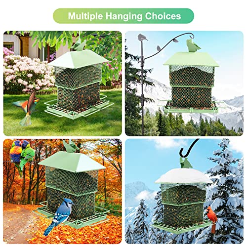 Bird Feeder For Wild Birds, Squirrel Proof Hanging Bird Feeder Retractable Outdoor Cardinal Feeder With 4.4 Lb Capacity Heavy Duty Metal Birdfeeders For Outdoors Garden Yard (Light Green) #TOP1