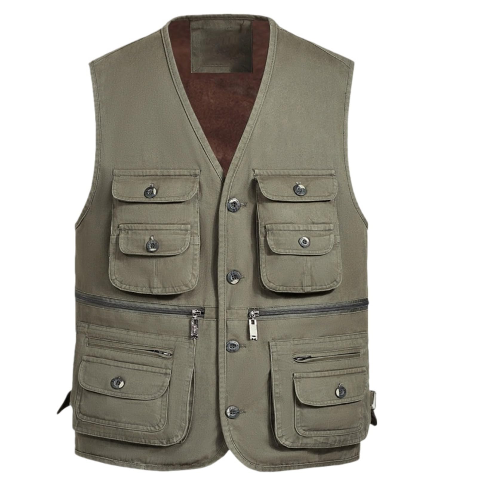 Chaleco de algodón con forro polar para hombre con cuello en V 8