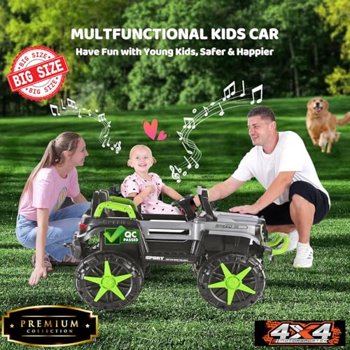 Image of Driving EV Cars for 1, 2, 3, 4, 5, 6 Years | Remote + Steering + Mobile App Control | Kids Jeeps (Thar Jumbo Size Jeep [1-8 Year Kids], Silver /Green)