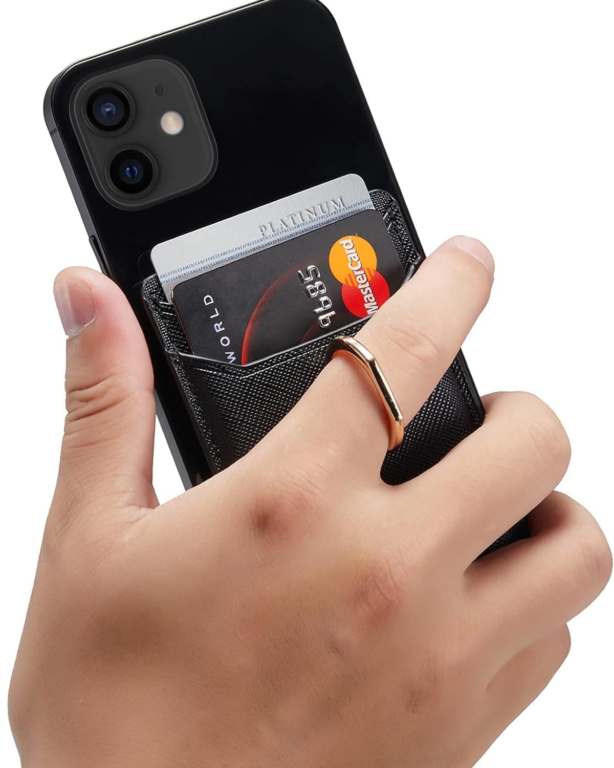 Etui na karty telefoniczne RFID skórzany portfel kredytowe samoprzylepne etui na komórkę etui na karty dla kobiet i mężczyzn tył telefonu do większości smartfonów, szary, Jednolity kolor