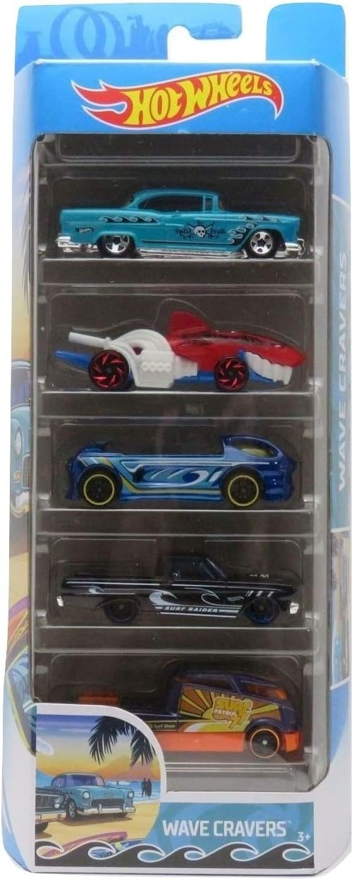Hot Wheels 2019 HW Wave Cravers 5 Pack (1955 Chevy, Sharkruiser, Deora II, 1965 Ford Ranchero, Qombee)