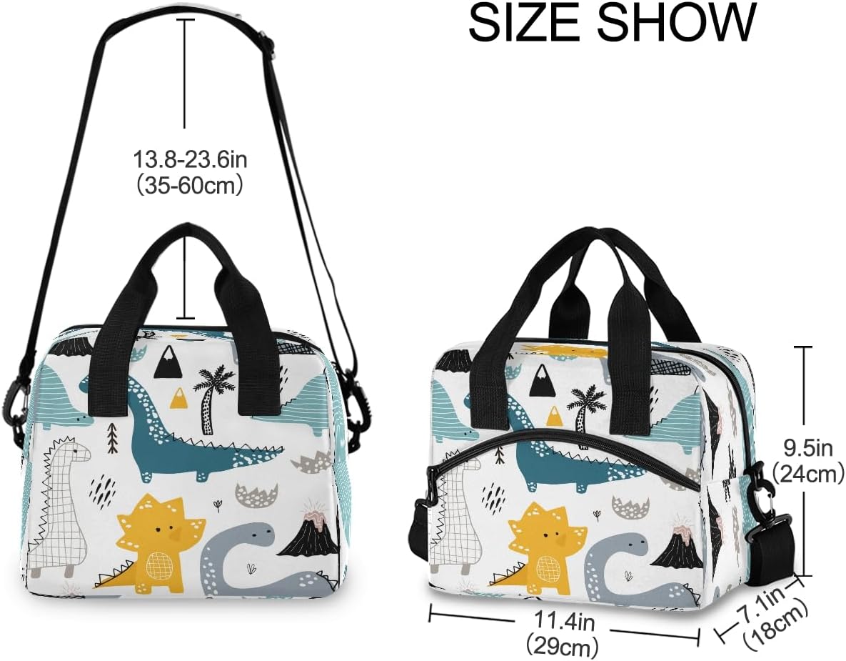 Lunch Bag for Kids Dino Scandinavian Style Insulated Cooler Lunch Box Large Capacity Lunch Organizer for Boys Girls