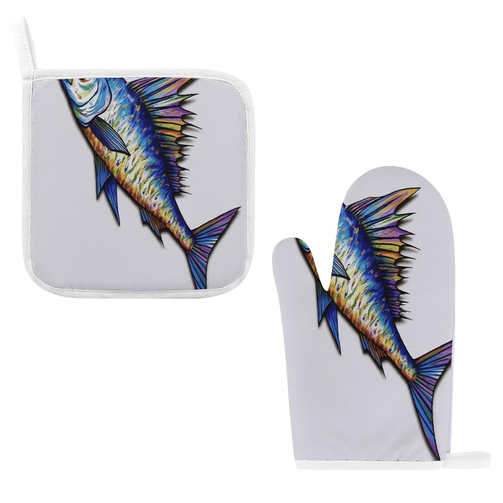 Fodpand Style Fish Art Oven Mitts And Pot Holders Sets