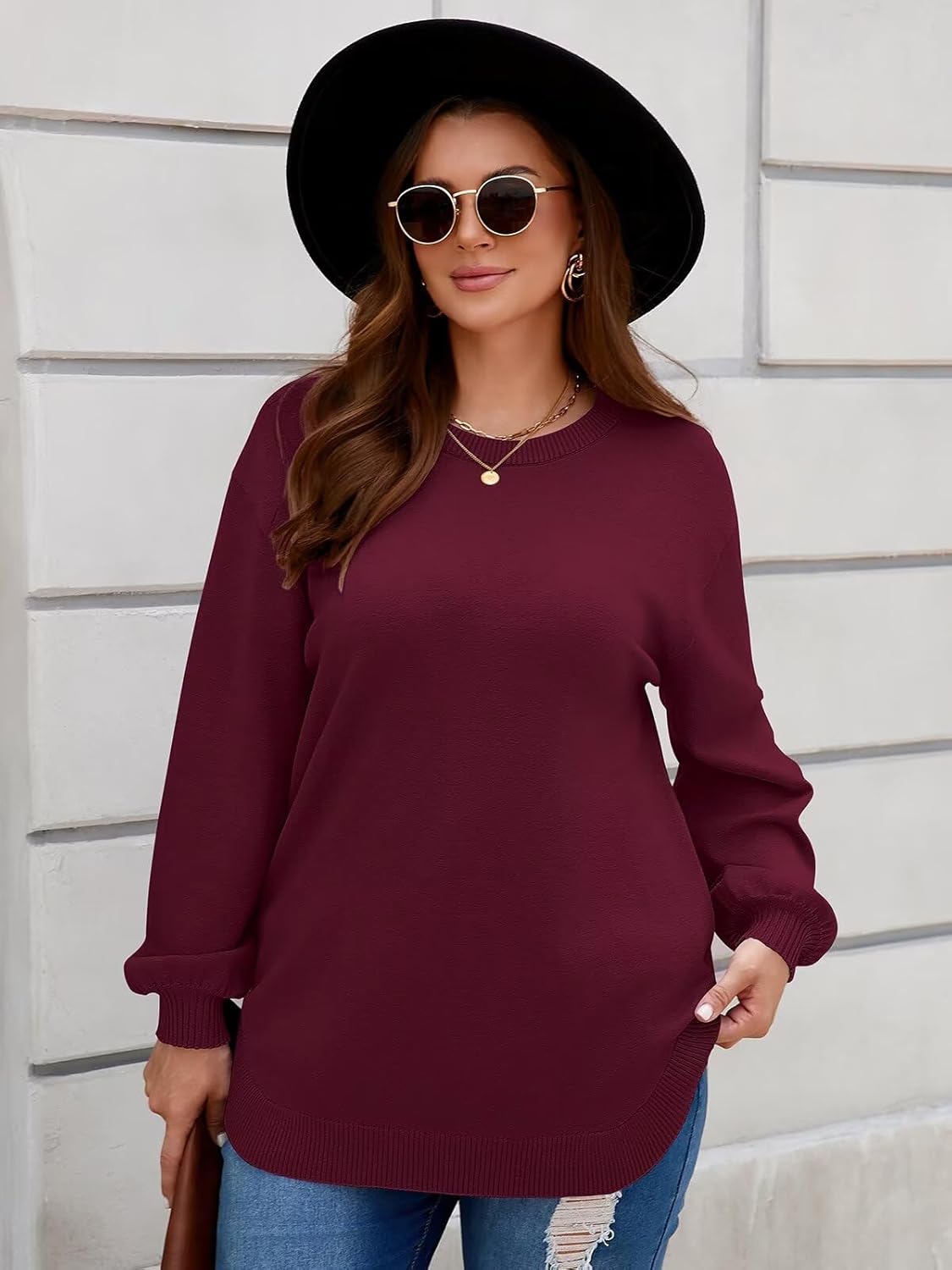 BELAROI Plus Size Sweaters for Women Long Sleeve Shirts Loose Casual Oversized Tunic Sweater Fall Outfits Curved Hem M-5X - Image 2