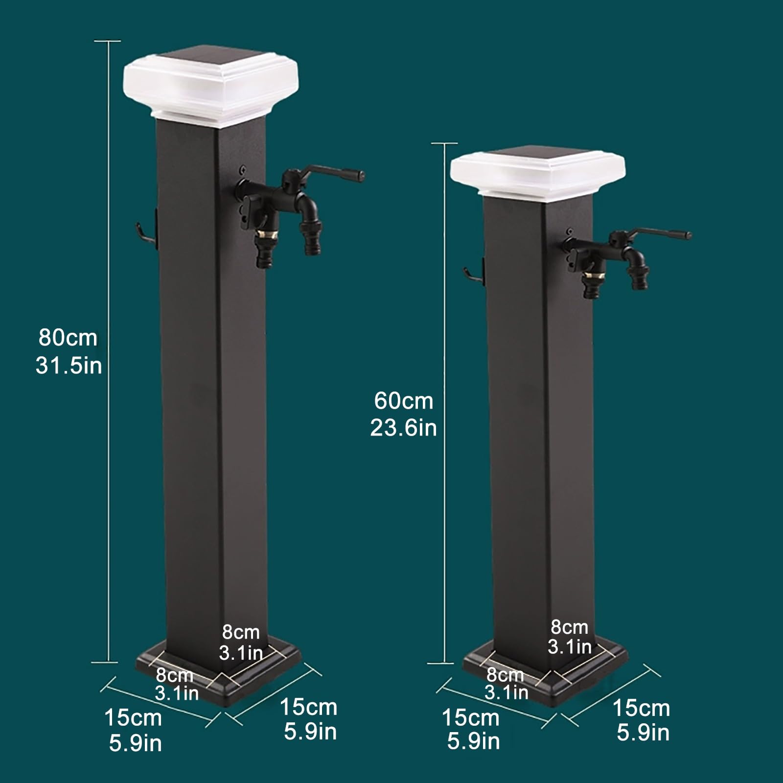 Generico Fontana Solare da Esterno con Rubinetto, Colonna d'Acqua autoportante da 81 cm, Supporto antigelo per Tubo da Giardino, Dispenser d'Acqua Decorativo Nero, Ideale per patii e Giardini.