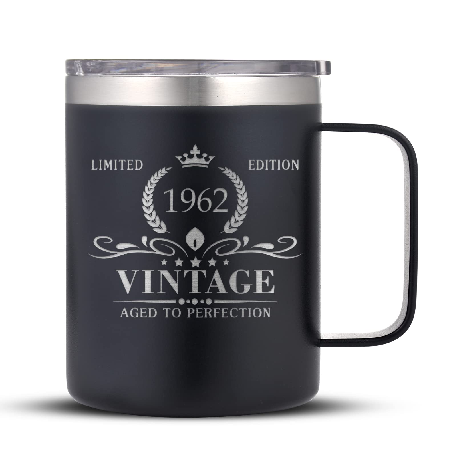 1962 60th Birthday Gifts for Men and Women, Funny Coffee Mug 60 Birthday Gifts for Dad, Son, Husband, Brother, 60th Birthday Gift Present Ideas for Him, 60 Year Old Bday Tumbler Gifts, Black