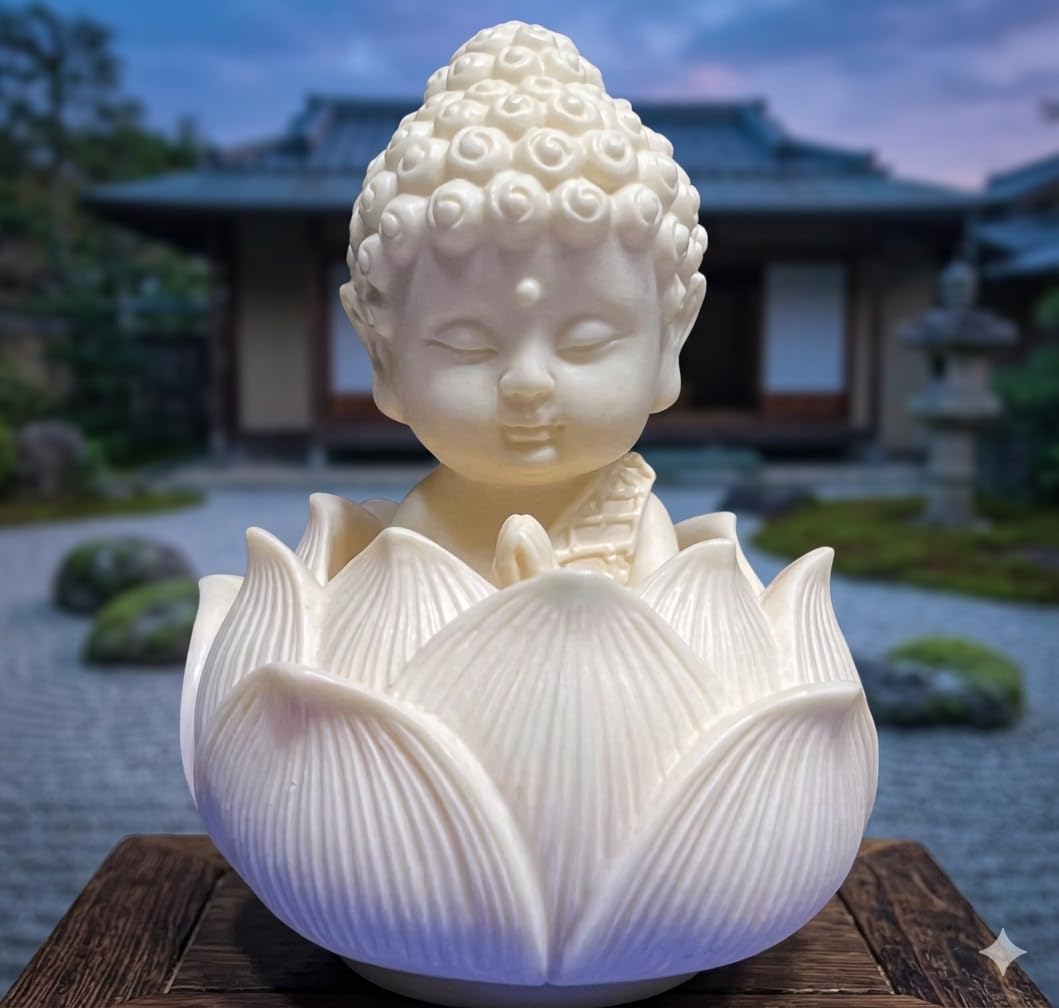 Sitting Buddha Statue - Orange Resin Idol -4