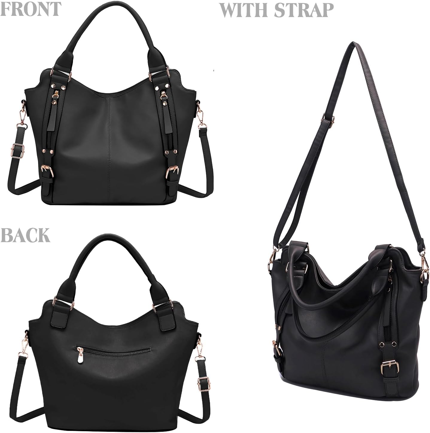 Crossbody Bags for Women Large Hobo Purse PU Leather Shoulder Handbag Ladies Tote Wallet Set 2PCS - Image 4