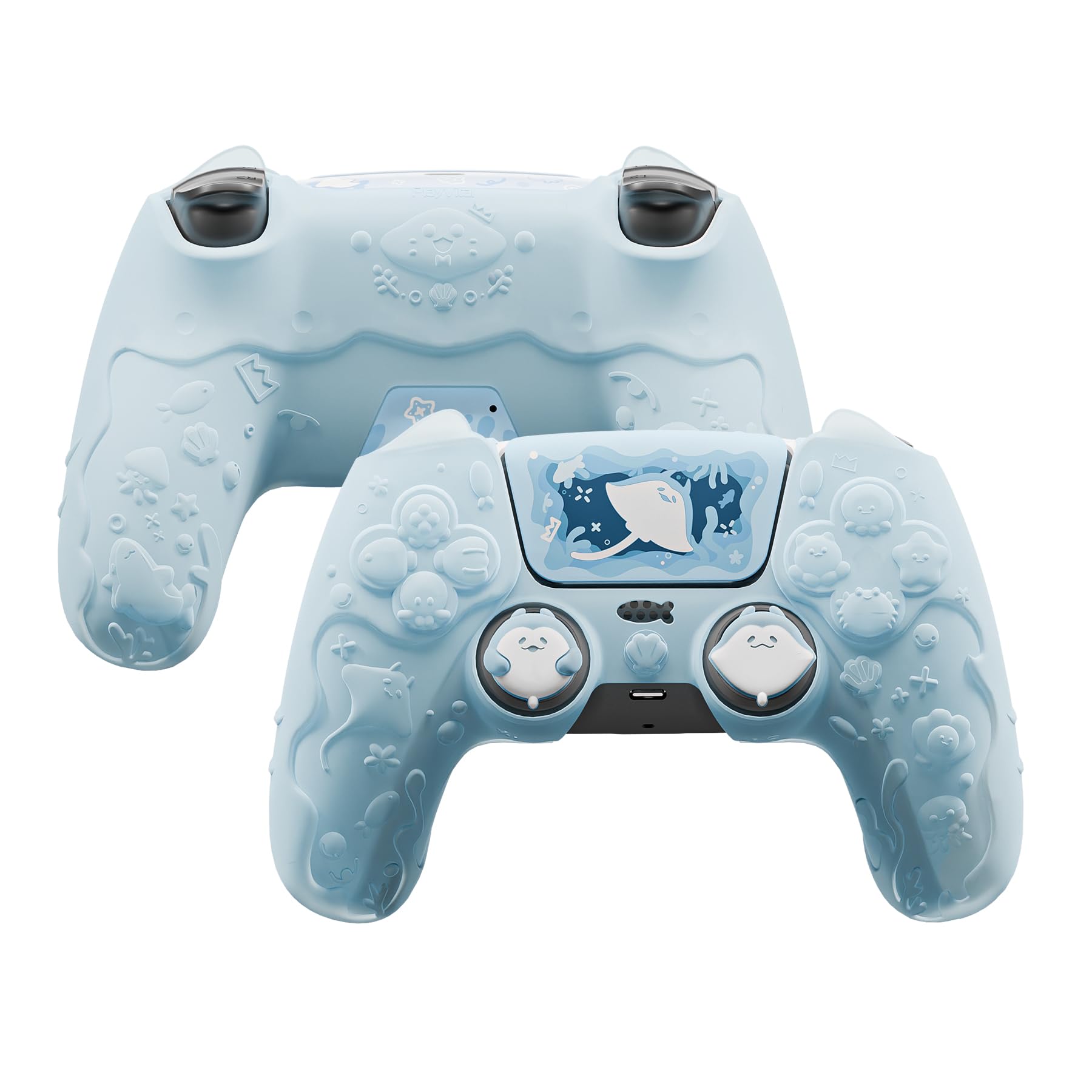 PlayVital Cover Controller per ps5 Joystick Custodia Silicone Semi-trasparente, Grip Antiscivolo & Copri Analogici & Adesivi Carini, Adatto per ps5 Base di Ricarica, Ocean Whisper-Menta Blu