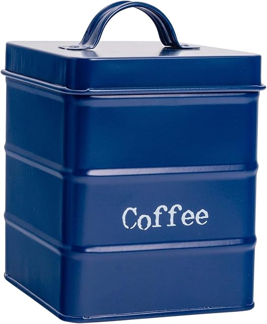 Harbour Housewares Industrial Coffee Canister - Vintage Style Steel Kitchen Storage Caddy with Lid - Navy
