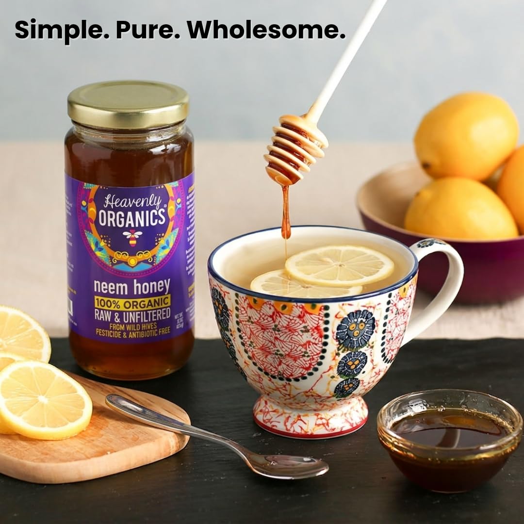 Heavenly Organics Raw Neem Honey,(Pack of 1,22 oz) 100% Organic | Wild Forest Honey from Neem Blossoms | Unheated, Lightly Filtered | Antioxidant Rich Natural Sweetener | Glyphosate Free, Gluten Free, Dairy Free image 5