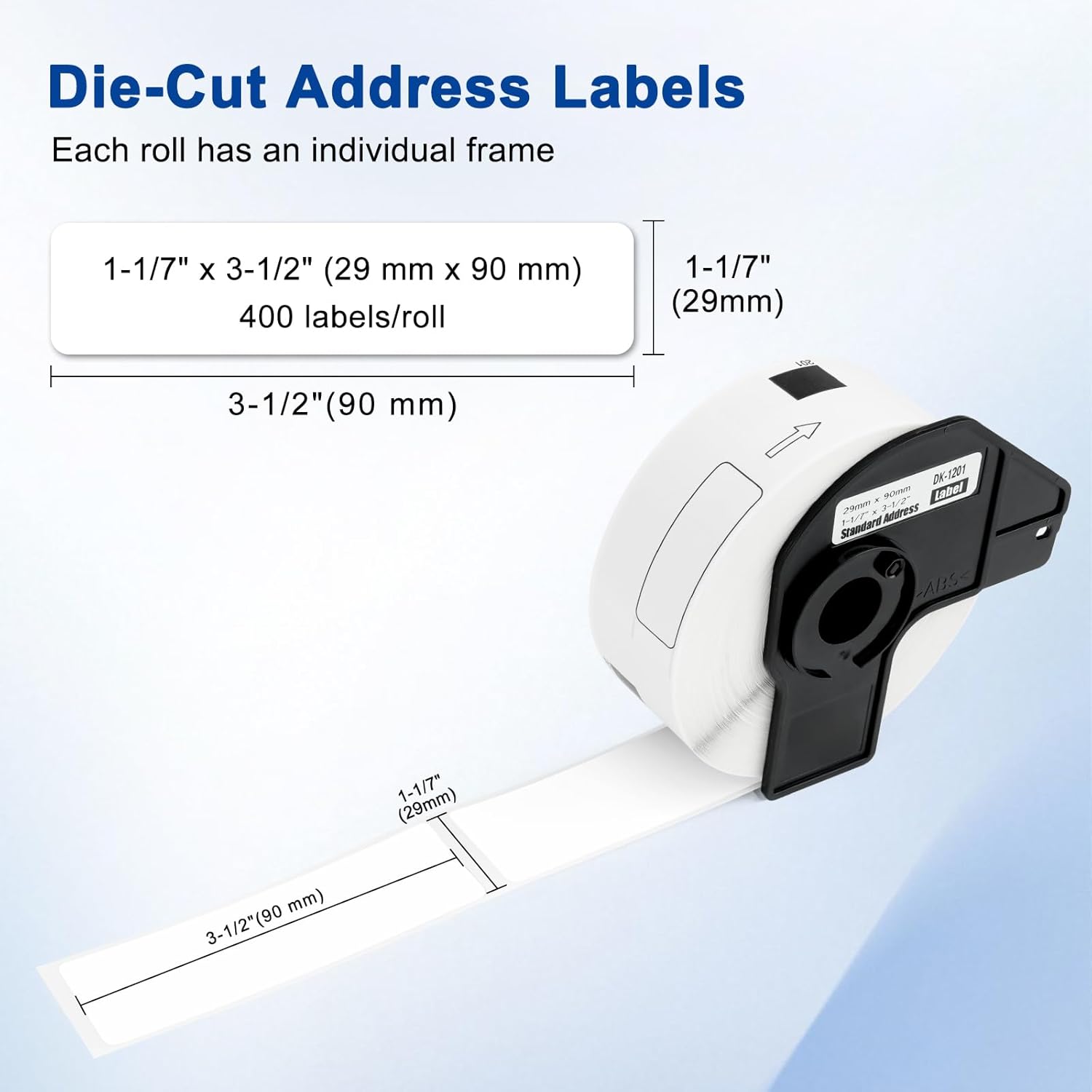USUPERINK (4 Roll/ 400 Labels per Roll) Address Label Compatible for Brother DK1201 DK-1201 1.1" X 3.5'' (29mm x 90mm) Die-Cut Standard White Paper Shipping Barcodes Labels with Cartridge