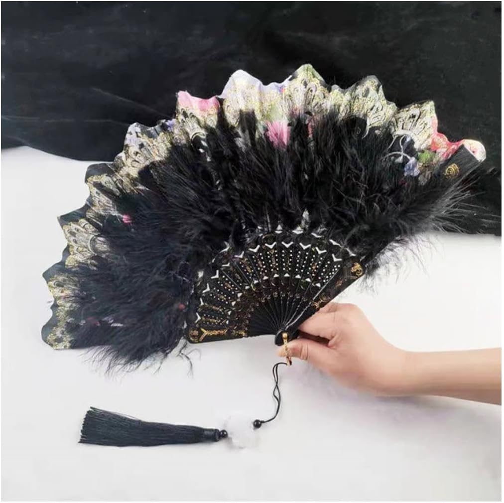 LKLNKVL folding fan, Handheld Feather Fan,Vintage Folding, Hand Fans Lace Tassels Art Craft Gift for Wedding Party Favor Home Decoration Ornaments Dance Props