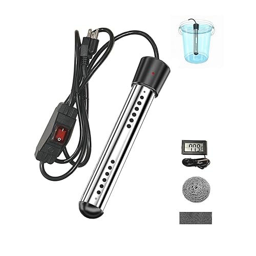 Calentador de agua de inmersión de 2000 W, calentador de agua para acampar con termómetro LCD digital 304, cubo de protección de acero inoxidable