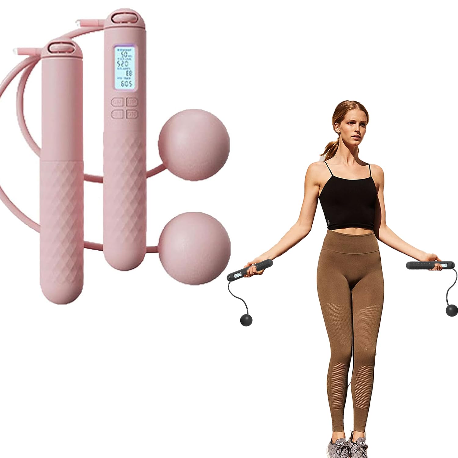 Ropeless Skipping Rope, Cordless Skipping Ropes for Adults, Wireless Skipping Rope with Counter, Smart Digital Gravity Ball Jump Rope without Rope for Home Workout Equipment for Women Men (Pink-B)