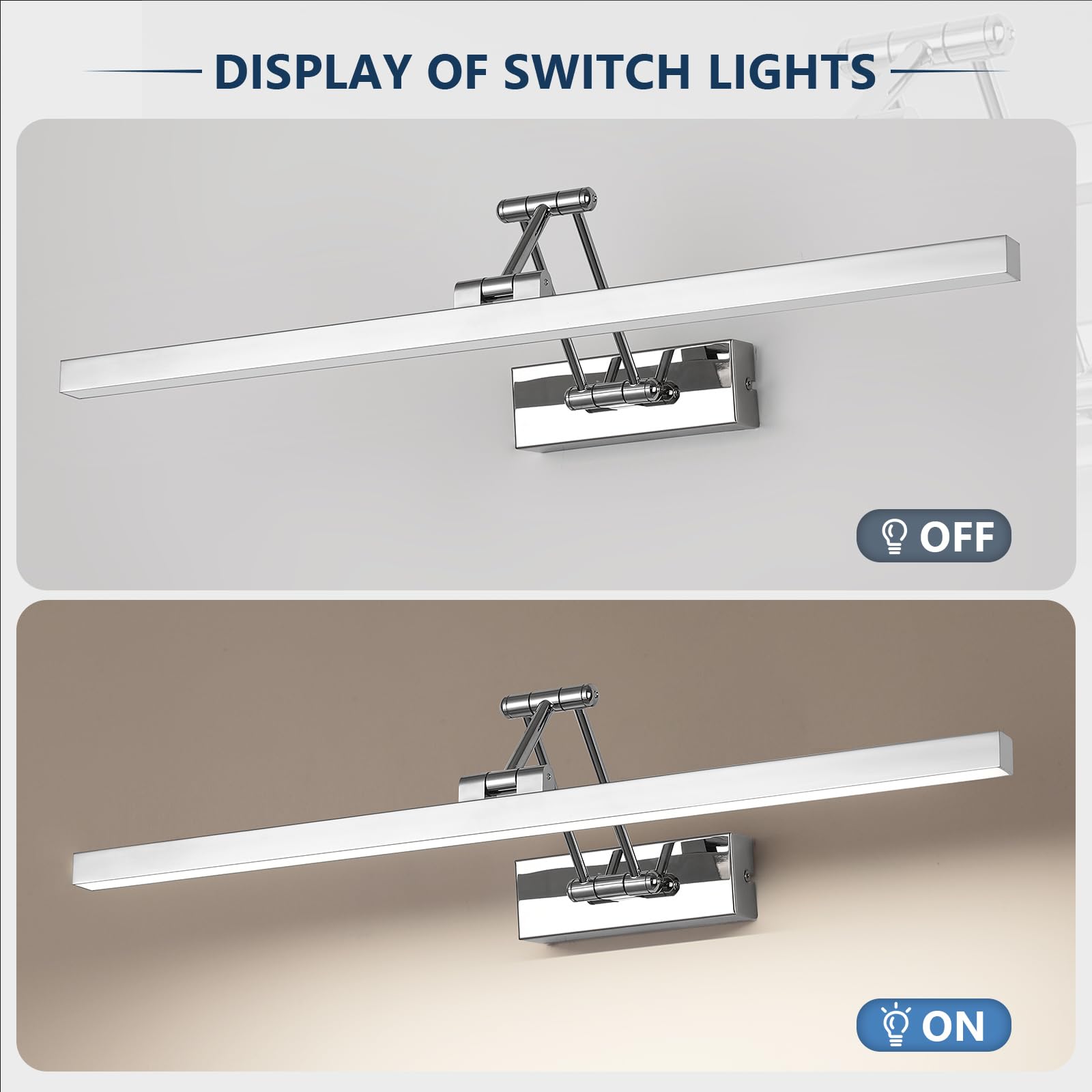 LED lampada a specchio per bagno 60 cm, lampade a specchio rotanti per bagno IP44, luce a specchio per bagno 18W 1440 LM, luci a LED per specchio per bagno, bianco neutro 4000K, cromo