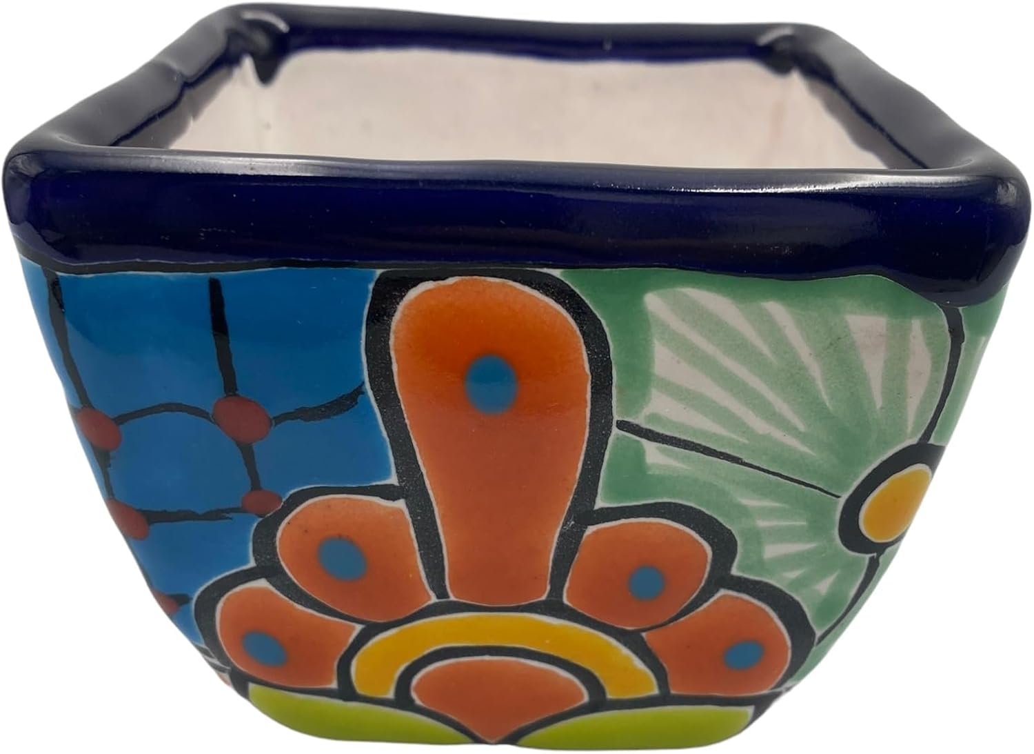 Talavera Tapered Square Planter Pot Folk Art Multicolor Mexican Pottery Home Decor Hand Painted Handmade Indoor Outdoor (Multi 16)