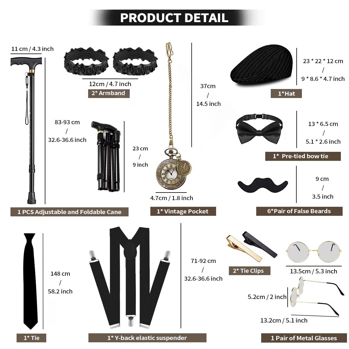 VillbeCoser 1920er Jahre Herren-Kostüm, brüllende 20er-Jahre-Kostüme, Zubehör-Set, 1920er-Jahre-Weste, Hosenträger, Hut, Taschenuhr, Krawatte