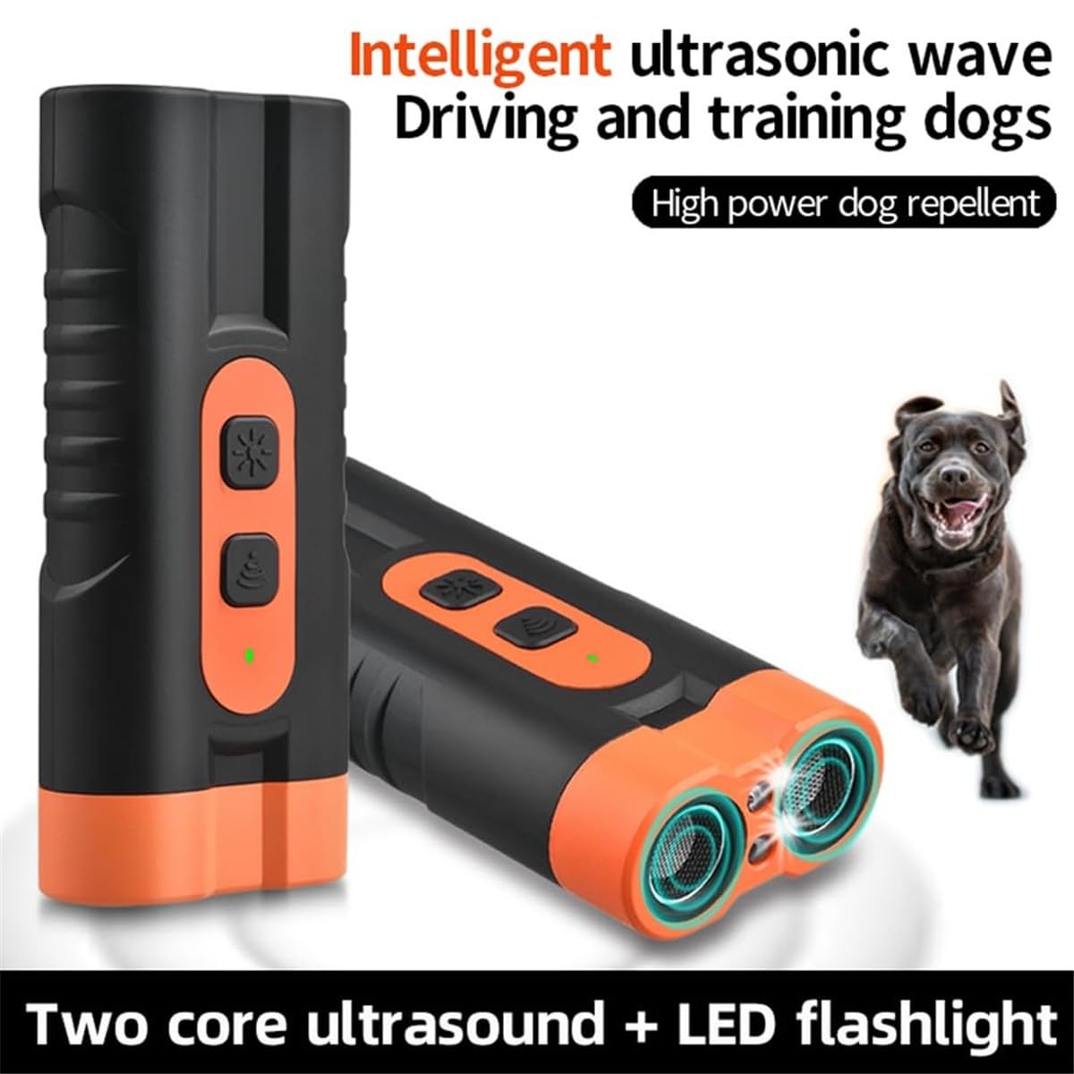 XAUCY Repellente per cani a doppia testa ad ultrasuoni ricaricabile tramite USB, dispositivo antiabbaio ad alta potenza, con torcia LED (rosso)