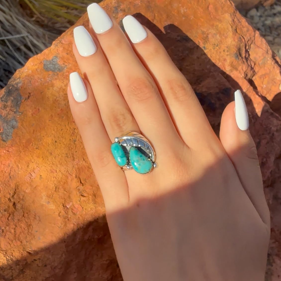 Turquoise Ring Sterling Silver 925 Genuine Gemstones Size 6 to 11 - Image 4