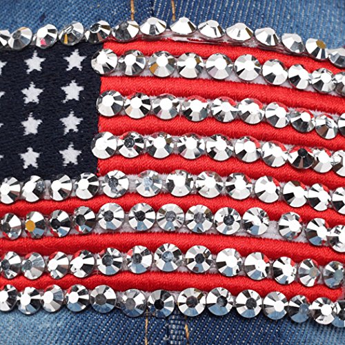Image of Adjustable Women Men Bling Rhinestone Denim Baseball Cap Hat