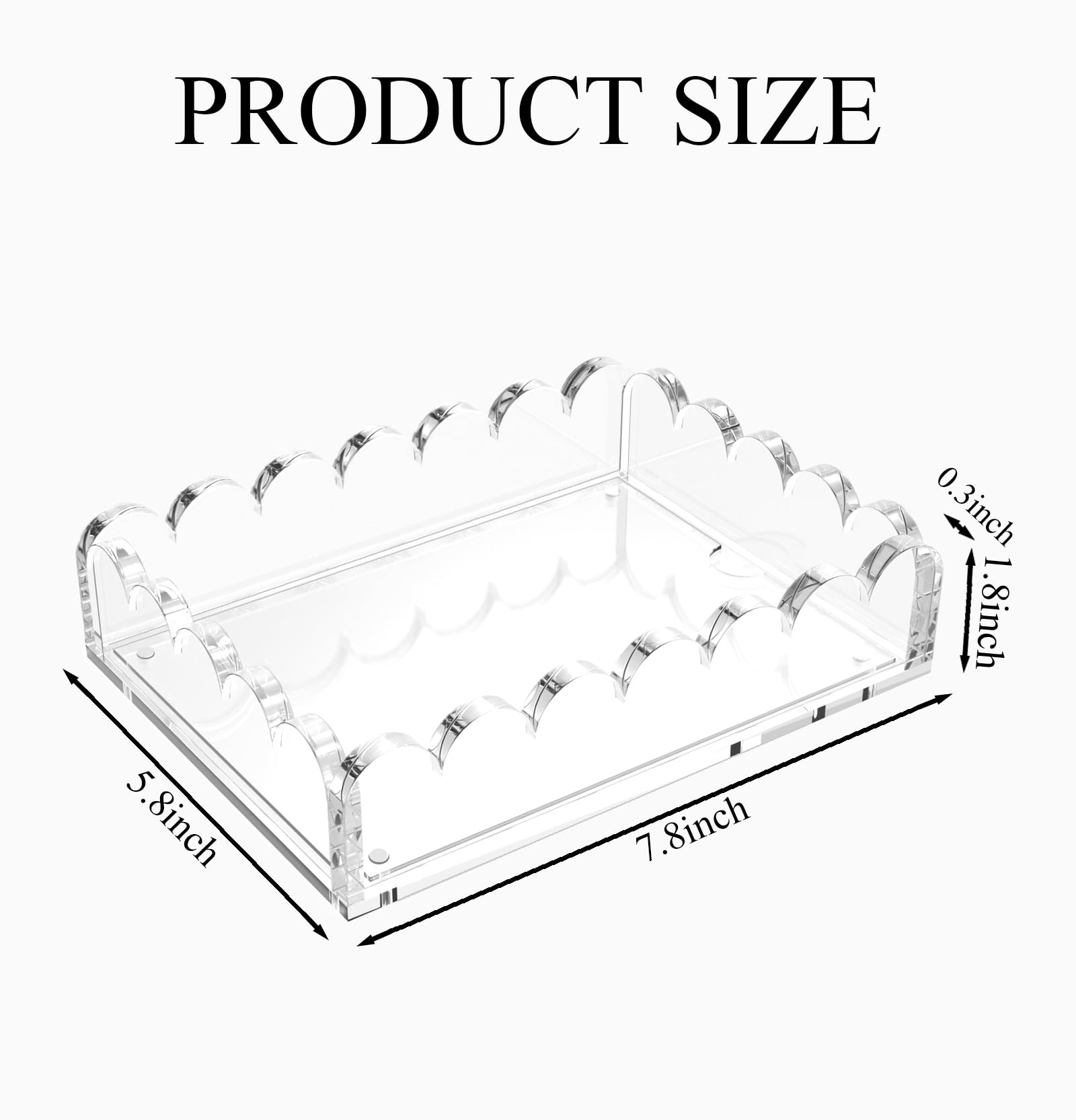 LUGUNU Scalloped Acrylic Tray with Magnetic Mat – Customizable for Photos, Artwork, or Messages, 5x7in, Non-Slip Base, Thick Transparent Acrylic Tray for Home Decor, Office, Gift for Women