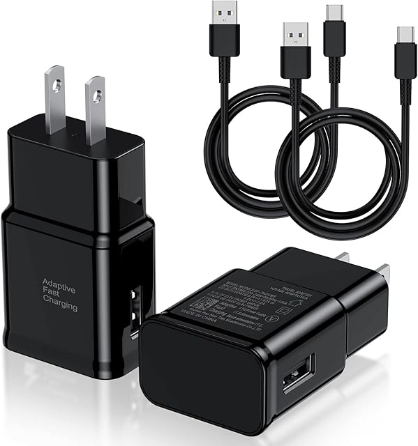 Type C Charger Fast Charging, 2 Pack USB C Android Phone Wall Charger Block & 3ft Charge Cable Cord, for Samsung Galaxy S8 / S9 / S10 Plus Active S10e, S20 / S21 Ultra Plus, Note 8 9 10, Pixel 3 etc