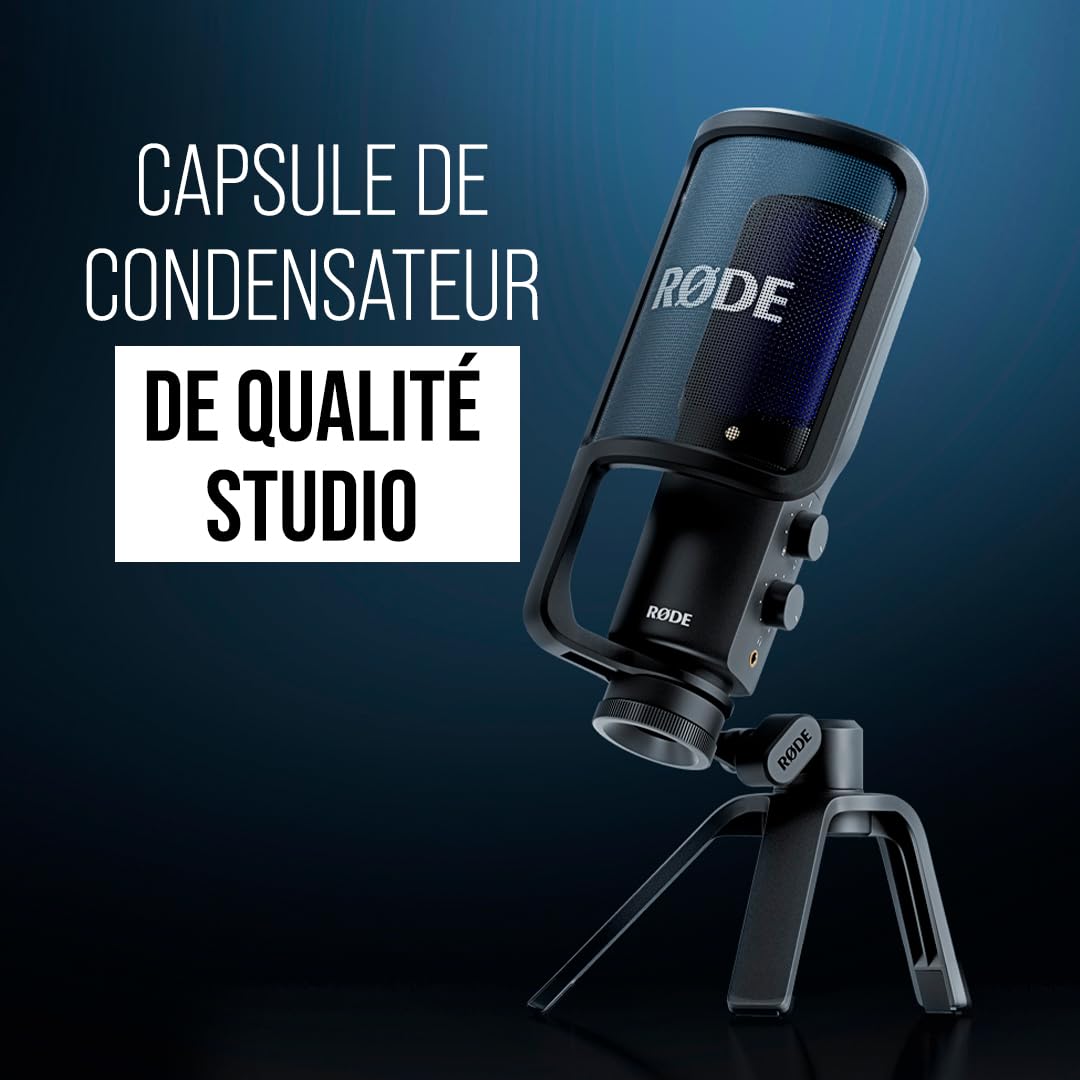 RØDE NT-USB+ Microphone USB à Condensateur Pro avec Interface Audio Intégrée, USB-C, Monitoring Casque, idéal podcast, streaming et enregistrement