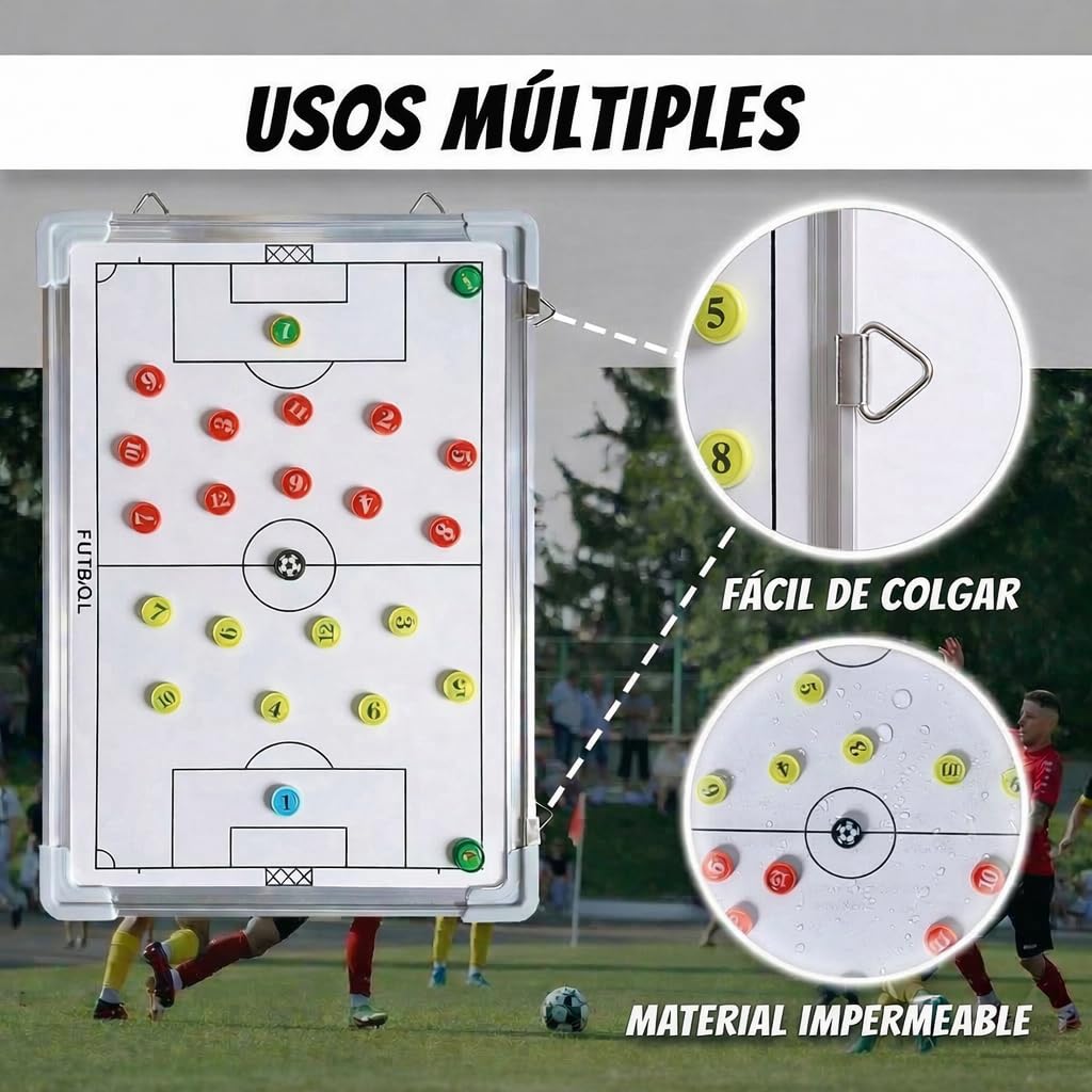 CREADY® Pizarra Entrenador de Futbol 44x31cm, Carpeta Táctica para Entrenar, Regalos para Entrenadores, Pizarra Magnetica Futbol, Pizarra Futbol Entrenador con Fichas Magnéticas y accesorios