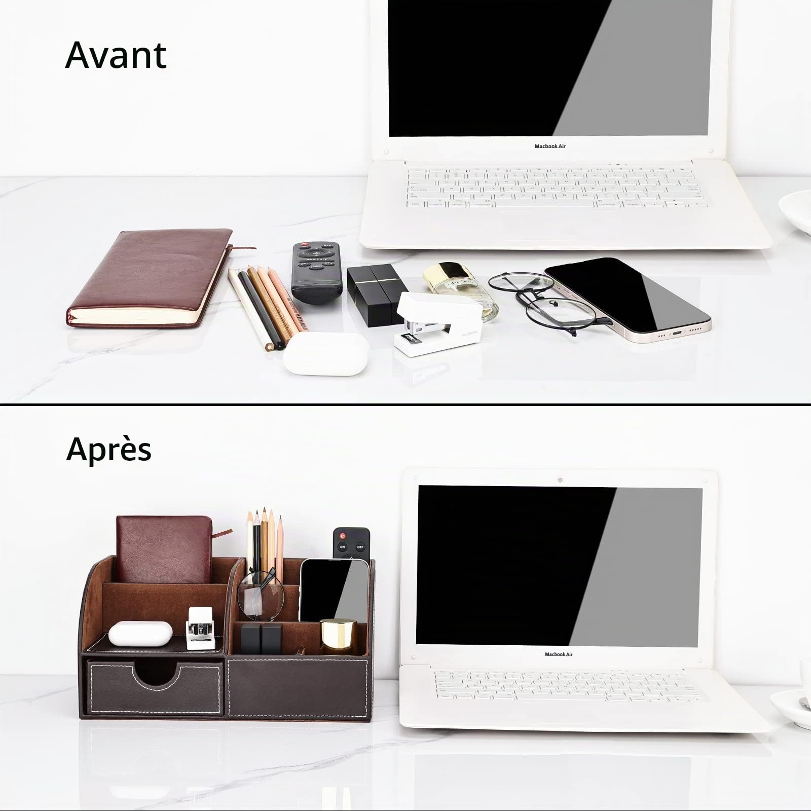 KINGFOM™ 7 Compartiments en PU Cuir Multi-Fonctionnels Organisateur de Bureau
