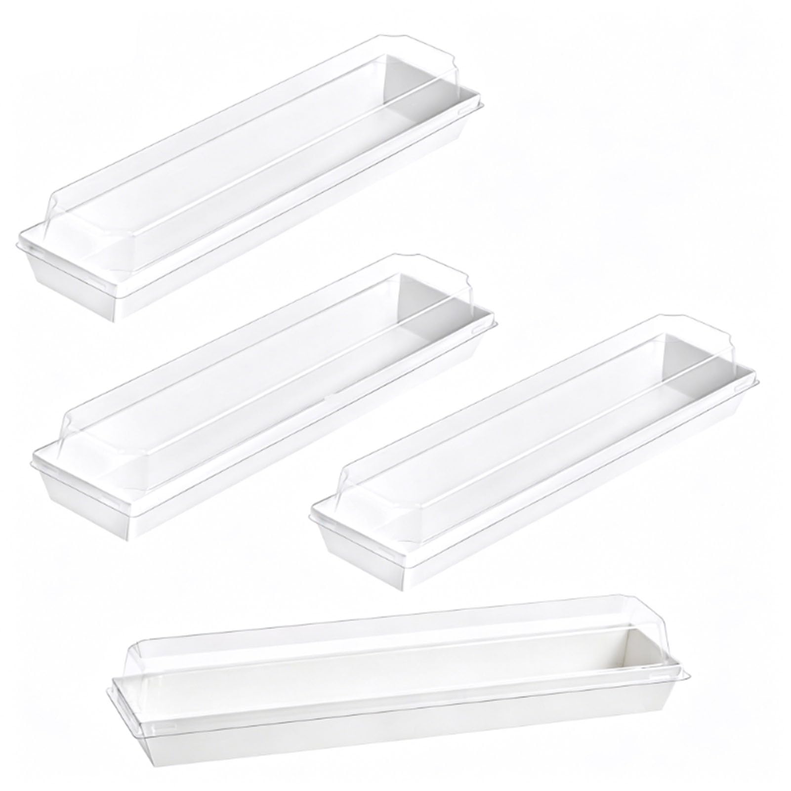 GOWENIC 50 Cajas de Golosinas con Tapas Transparentes | Recipientes de Papel para Postres, Fresas y Trufas con Chocolate (WHITE 28 * 5,3 * 5cm)