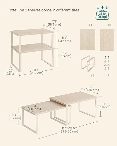 Vista 131 de SONGMICS Estante organizador de gabinete, juego de 2 estantes de encimera de cocina, almacenamiento de cocina, estante de especias, apilable, Blanco