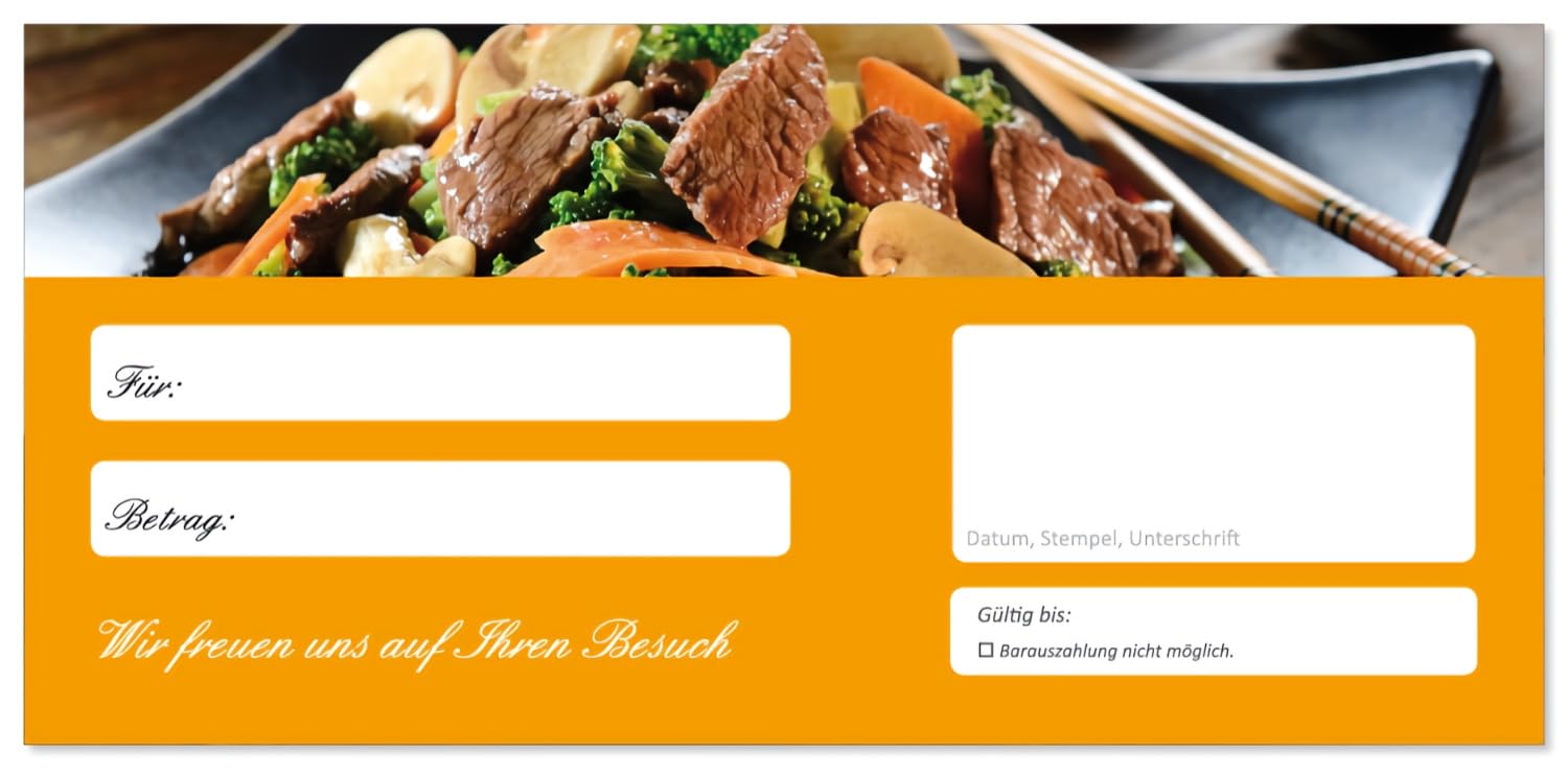 Geschenkgutscheine (GUT-701) Gutscheine Gutscheinkarten für Bereiche wie Gastronomie Fleisch Grillen Restaurant Nudeln (200)