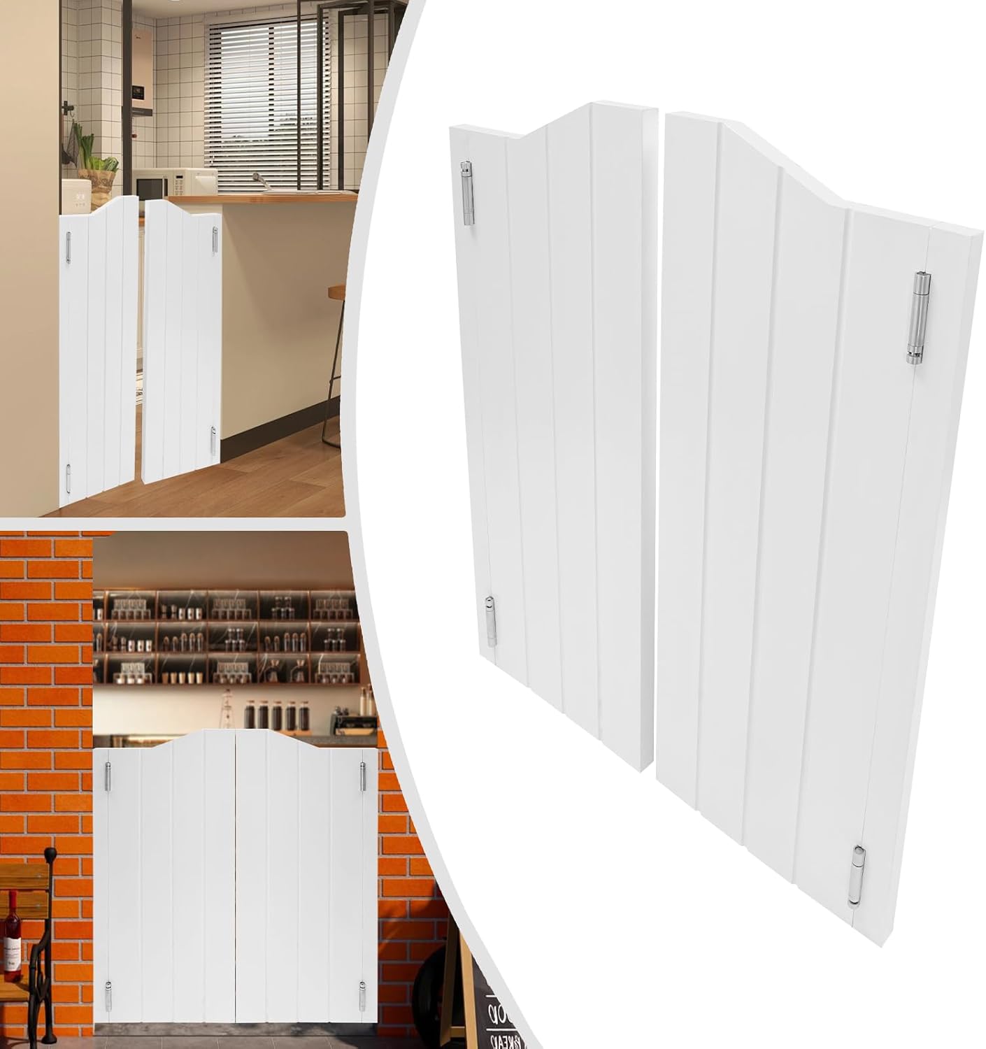 Double Swinging Door, White Interior Wood Swing Door with Metal Hinges, Bar Saloon Swinging Doors for Kitchen Stairs Bedroom Entrance Cafe Flower Shop Garden