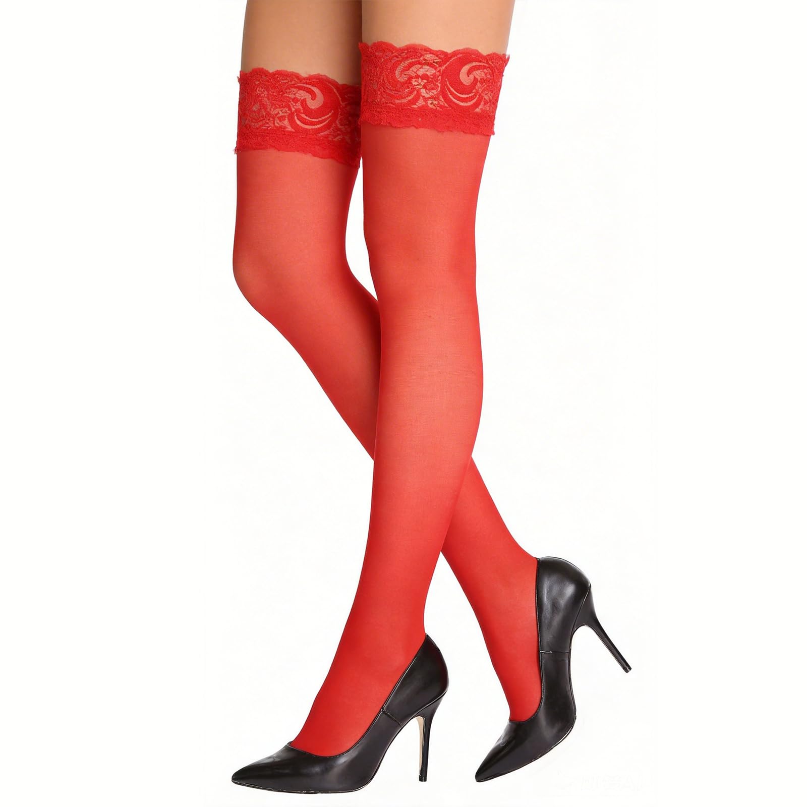 Koprek Women Hold Up Stockings, Anti-Skid Thigh High Socks, Nylon Silk Sexy Silky Stockings, Lace Edging Hold Up Stockings for Women, Suitable for Everyday Wear or Parties and Gatherings