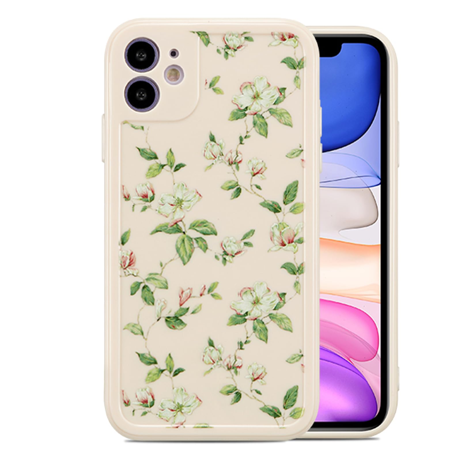 ZTOFERA Compatible with iPhone 11 Case for Girls Women, Floral Flower Pattern Design Silicone Case, Slim Shockproof TPU Protective Bumper Case Cover for iPhone 11,Beige