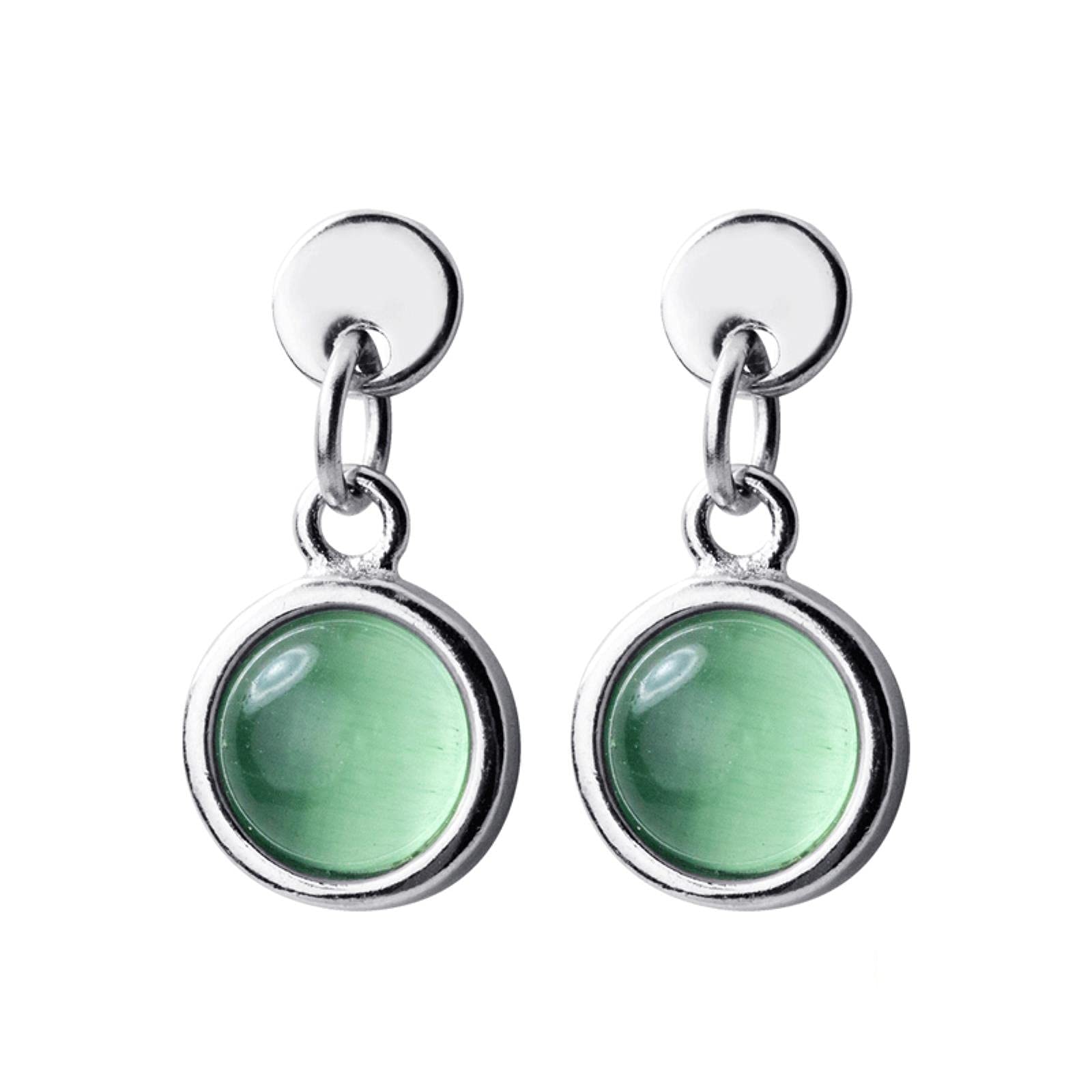 HLTYGWX Ohrstecker aus 925er-Sterlingsilber, runder grüner Opal-Kristall, für Damen, Hochzeitsschmuck