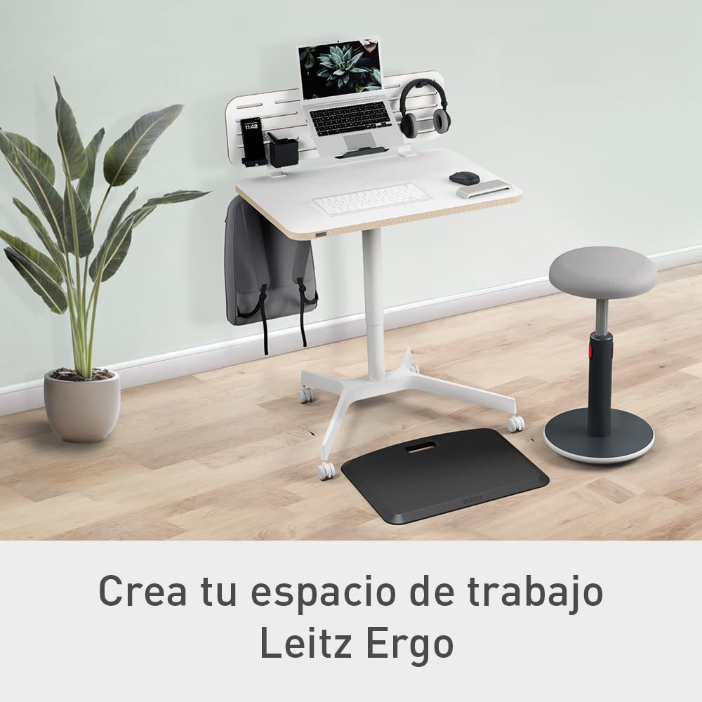 Leitz 65360001 - Escritorio Ergo Elevable Compacto, Ajuste de Altura Mediante Mecanismo Neumático, Carga de Hasta 20 kg y Ruedas Integradas, 80 cm x 60 cm, Gama Ergo, Manual Blanco