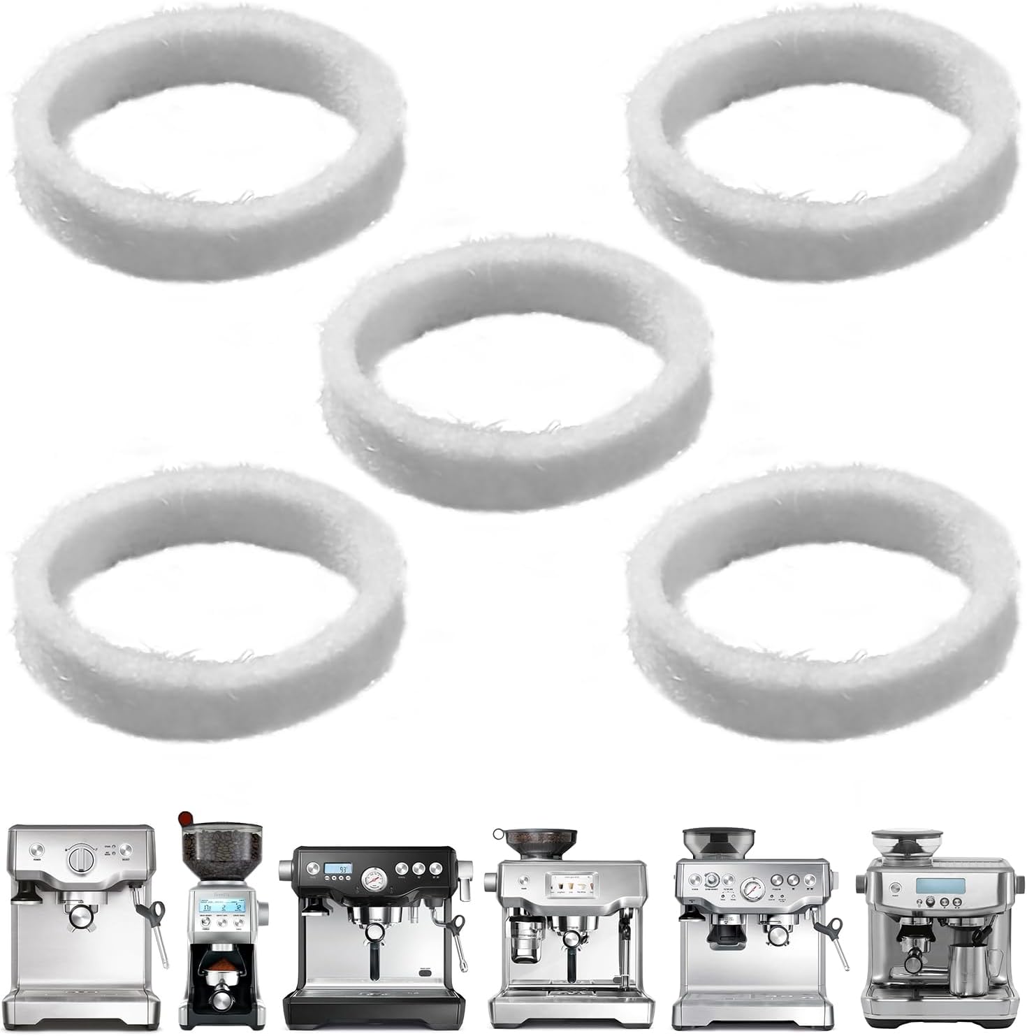 5 Pcs Felt Washer Replacement for Breville Espresso Machine Grinders - Compatible with BES870, BES878, BES880, BES980, BCG820 Models Wool Ring Accessories