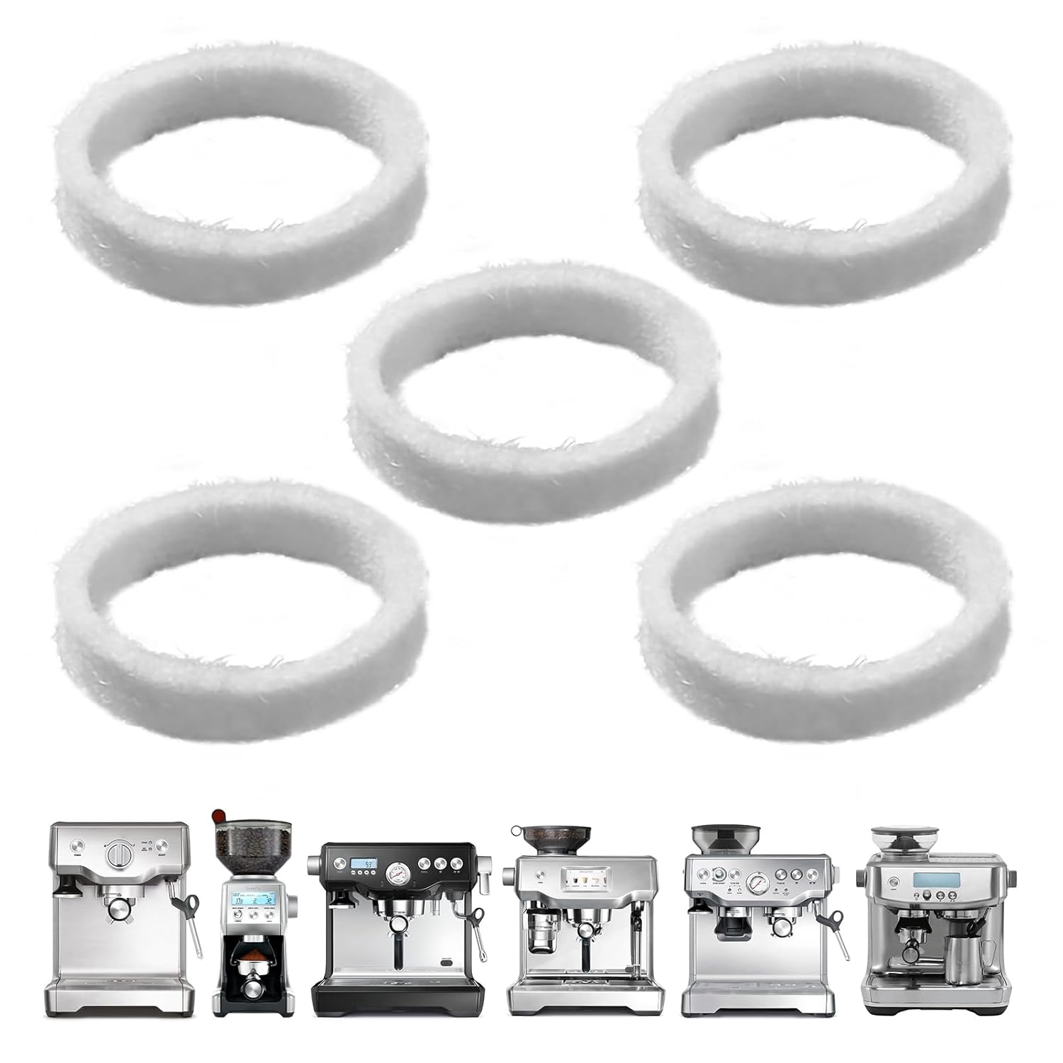 5 Pcs Felt Washer Replacement for Breville Espresso Machine Grinders – Compatible with BES870, BES878, BES880, BES980, BCG820 Models Wool Ring Accessories