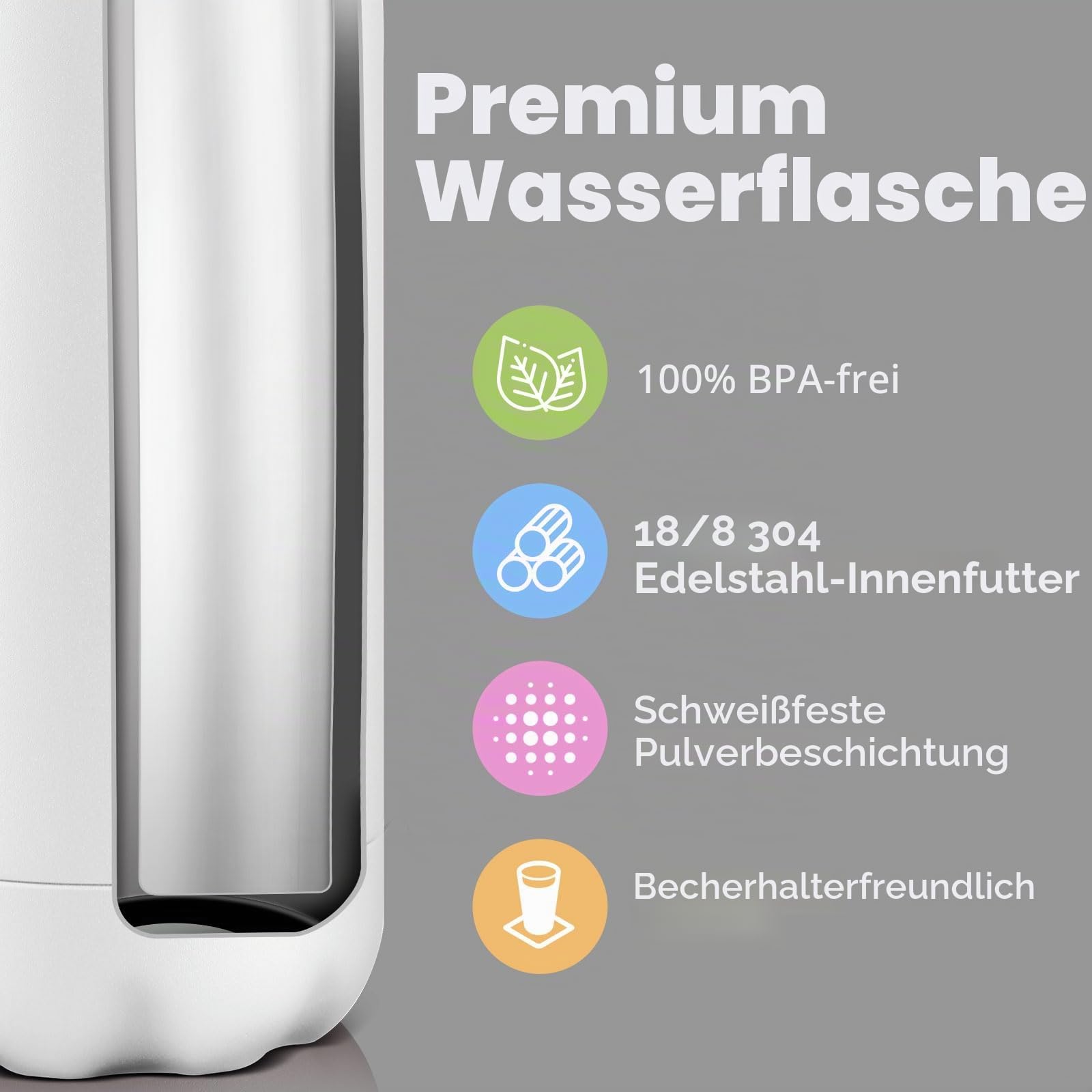 Volhoply Trinkflasche Edelstahl 500ml, Doppelwand vakuumisolierte Thermosflasche, auslaufsichere Isolierflasche mit Schraubdeckel, BPA-frei(Weiß,4er-Set)