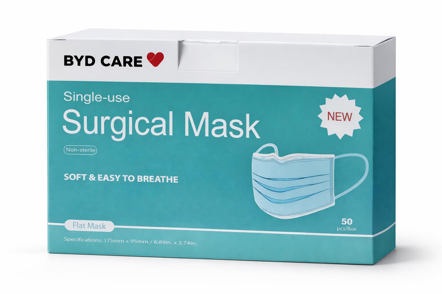 BYD Single Use Disposable 3-Ply Mask BYD Care, ASTM Level 3, Daily Protection for Home, Office, School, Restaurants, Gyms, Outdoor and Indoor,1 Box of