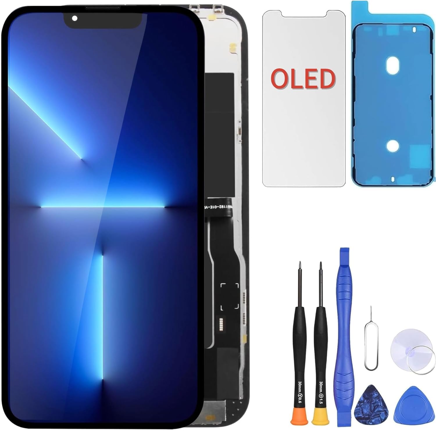 ZOETEC Weicher OLED-Bildschirm-Ersatz für iPhone 13 Pro (NICHT LCD) 6,1'' Full HD Display COF Touch Screen Digitizer Rahmen-Baugruppe mit Reparatur-Werkzeug-Sets, wasserdichter Klebstoff, gehärtetes