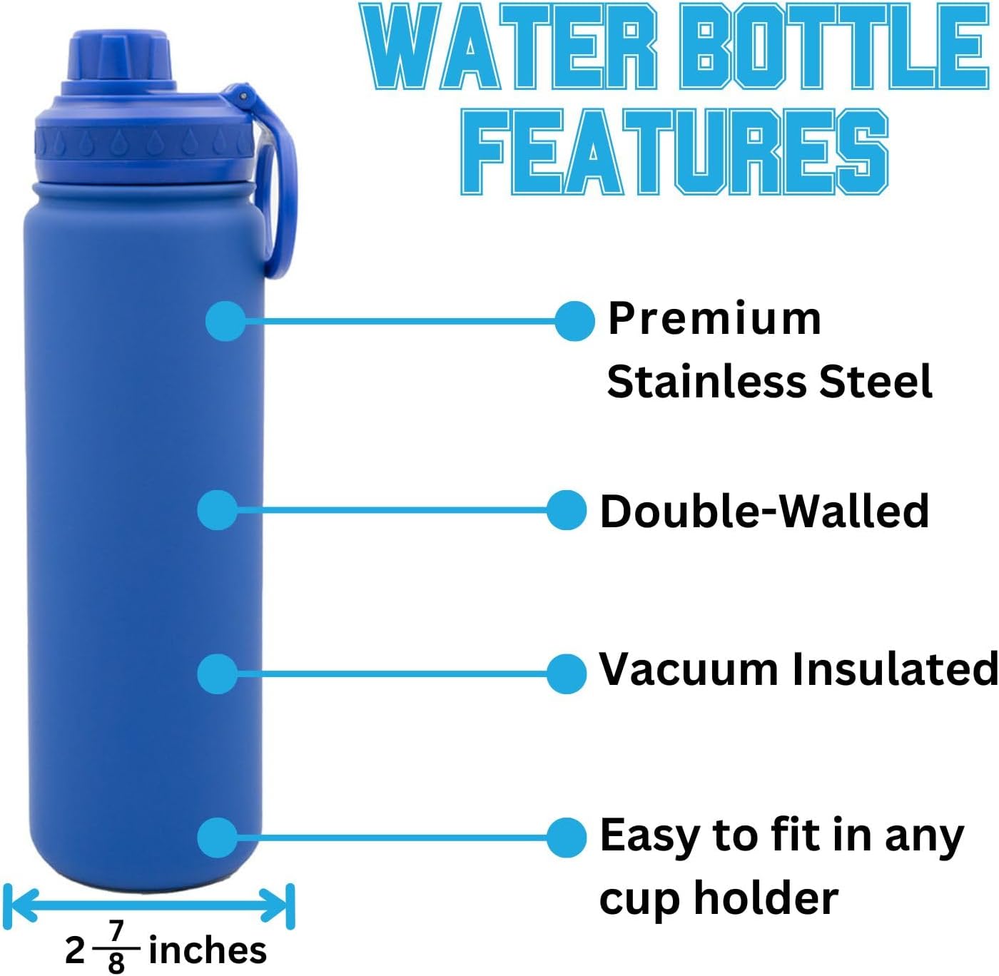 Florida Water Bottle - Blue Double Walled Stainless Steel 24 oz Keeps Drinks Cold or Hot - Image 4