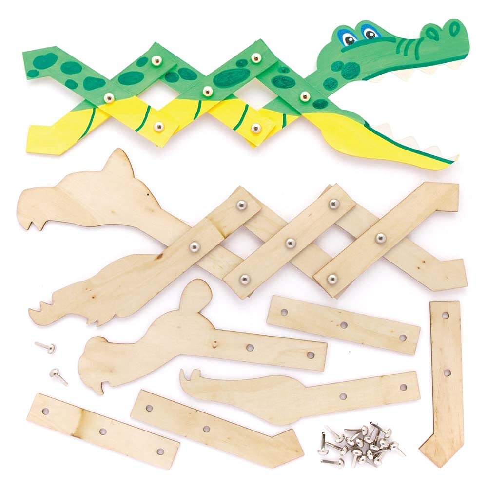 Baker Ross Jungle Animal Wooden Extending Puppet Kits - Pack of 3, Snapping Puppets for Kids to Craft and Decorate (FE279)