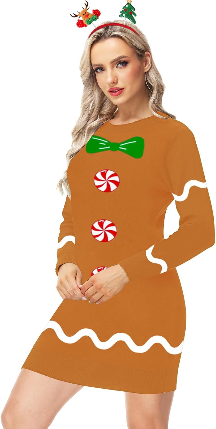 AOBUTE Women Christmas Sweater Dress Funny Xmas Holiday Classic Graphics Long Sleeve Knit Pullover - Image 5