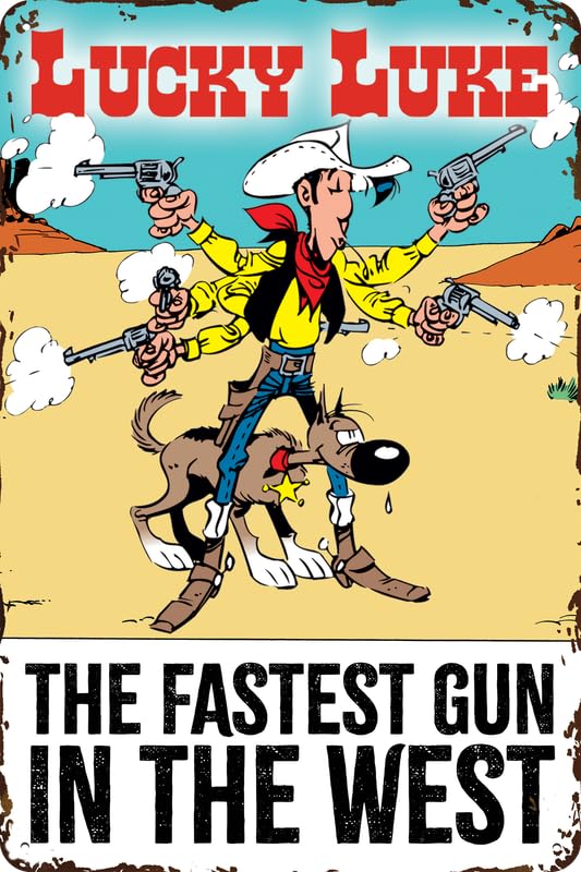 LUCKY LUKE Blechschild Comic Serie Fans – Western, Cowboy, Wild West Deko Schild, humorvolle Abenteuer 14 x 20 cm