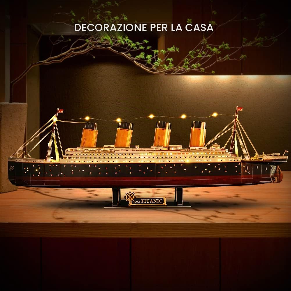CubicFun Puzzle 3D LED Titanic - Regali di San Valentino Grande Nave Modello Kit di Costruzione Giocattoli per Adulti e Adolescenti,266 Pezzi