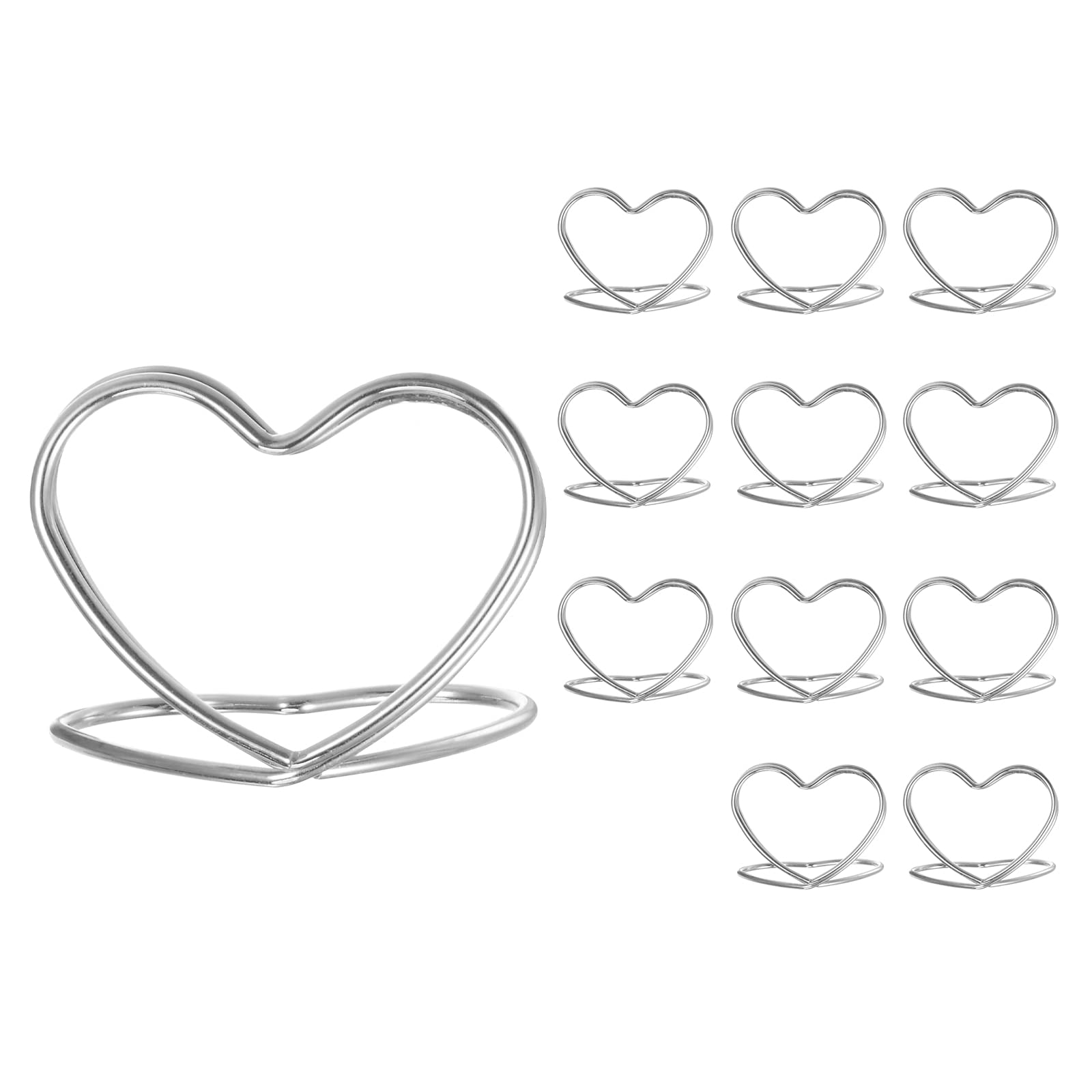 sourcing map12pcs Table Number Holders 1.18 Inch 30mm Tall Double Heart Shape Steel Photo Holders for Centerpieces Table Place Card Holders for Wedding Reception Party Office Home, Silver Tone