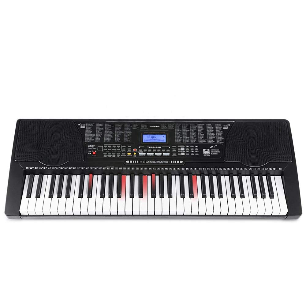 Bakaji Tastiera Musicale Pianola Elettronica 61 Tasti Luminosi Pianoforte Multifunzione con 255 Ritmi 50 Brani Preimpostati Funzione Percussione Ingresso AUX Leggio Porta Spartito/Tablet